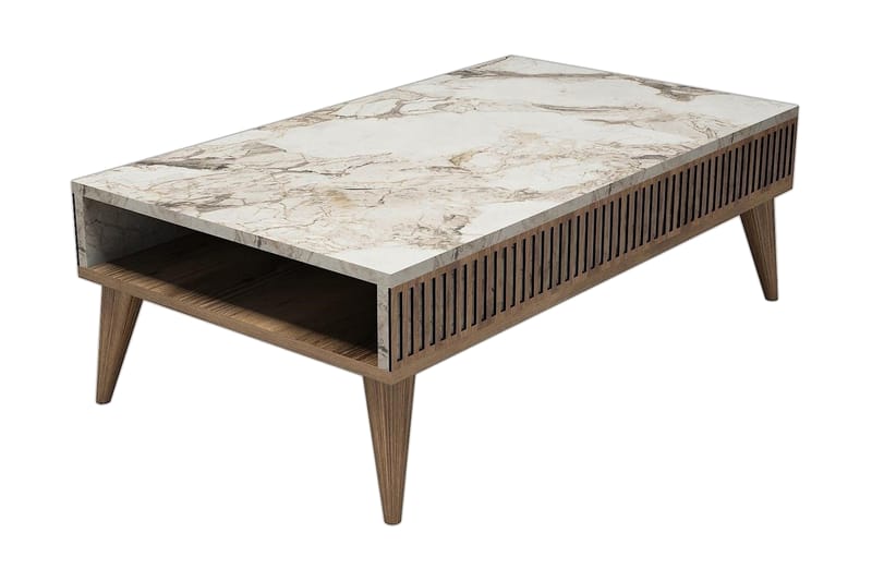 Millay Soffbord 105 cm med Förvaring Hylla Marmormönster - Valnötsbrun/Vit - Möbler - Bord & matgrupper - Soffbord