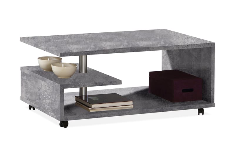 Nabinger Soffbord 105 cm med Förvaring Hyllor på Hjul - Betonggrå - Möbler - Tv möbel & mediamöbel - TV-möbelset