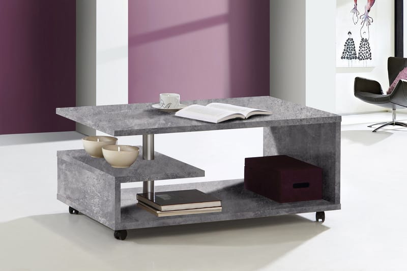 Nabinger Soffbord 105 cm med Förvaring Hyllor på Hjul - Betonggrå - Möbler - Bord & matgrupper - Soffbord
