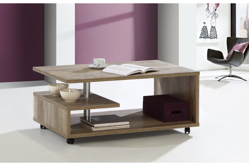 Nabinger Soffbord 105 cm med Förvaring Hyllor på Hjul - Brun - Möbler - Bord & matgrupper - Soffbord