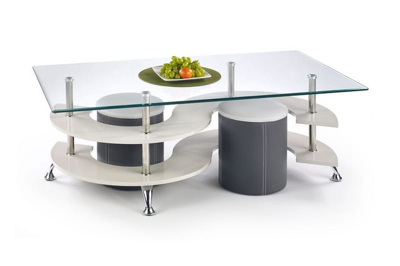 Nina Soffbord med Pallar 130 cm med Förvaring Hylla - Glas/Grå/Vit - Möbler - Bord & matgrupper - Soffbord