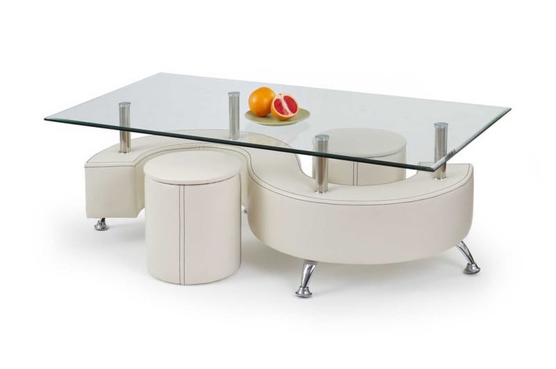 Nina Soffbord med Pallar 130 cm med Förvaring Hylla - Glas/Vit - Möbler - Bord & matgrupper - Soffbord