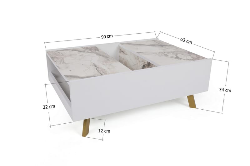 Ocotla Soffbord 90 cm med Förvaring Marmormönster - Vit/Mörkbrun - Möbler - Bord & matgrupper - Soffbord