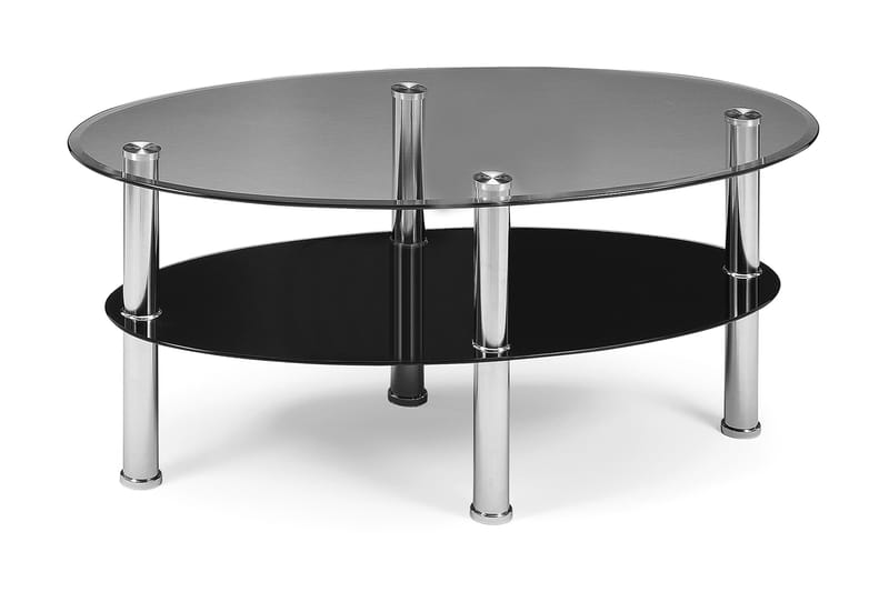Orna Soffbord 110 cm Ovalt med Förvaring Hylla - Glas/Svart/Ljusgrå - Möbler - Säng - Sängram & sängstomme