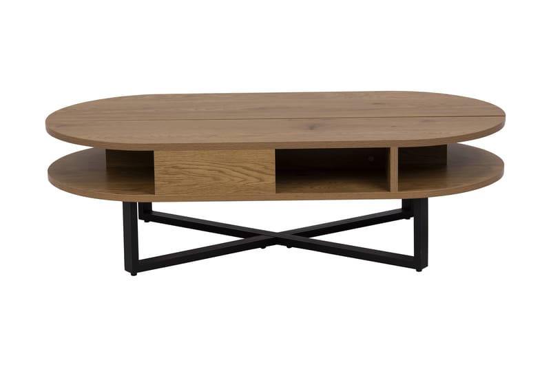 Overton Soffbord 120 cm Ovalt med Förvaring Hylla - Natur/Svart - Möbler - Bord & matgrupper - Soffbord - Höj och sänkbart soffbord