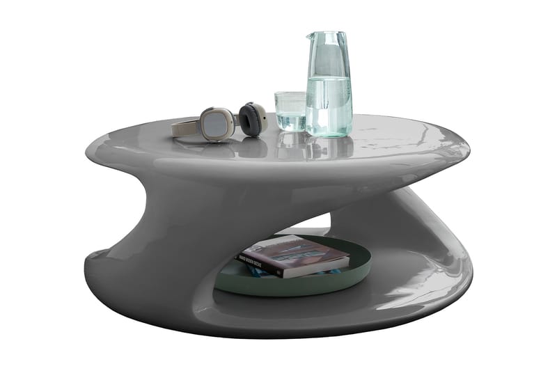 Popadak Soffbord 80 cm Runt med Förvaring Hylla - Glasfiber/Grå - Möbler - Bord & matgrupper - Soffbord