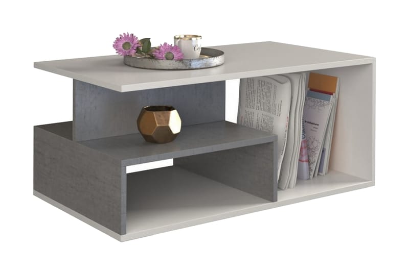 Primm Soffbord 90 cm med Förvaring Hyllor - Betonggrå/Vit - Möbler - Bord & matgrupper - Soffbord