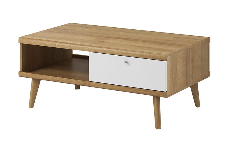 Primo Soffbord 107 cm med Förvaring 2 Lådor + Hylla - Ekfärg/Vit - Möbler - Bord & matgrupper - Soffbord