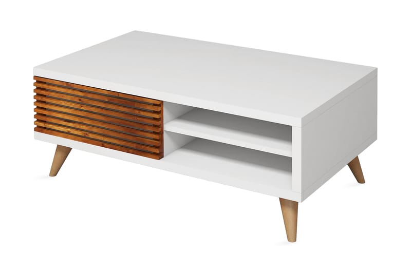 Puqa Design Soffbord 100 cm med Förvaring Hylla + Skåp - Valnötsbrun/Vit - Möbler - Bord & matgrupper - Soffbord