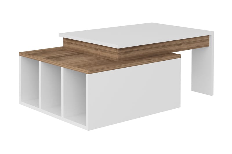 Qalora Soffbord 90 cm med Förvaring Hyllor - Vit/Trä - Möbler - Bord & matgrupper - Soffbord