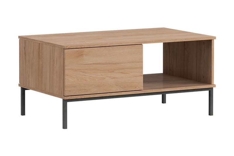 Querty Soffbord 100 cm med Förvaring Hylla + Låda - Natur/Svart - Möbler - Bord & matgrupper - Soffbord