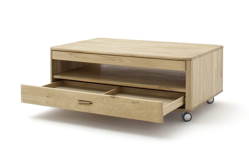 Ravello Soffbord 115 cm med Förvaring Hylla + Låda på Hjul - Ek - Möbler - Bord & matgrupper - Soffbord