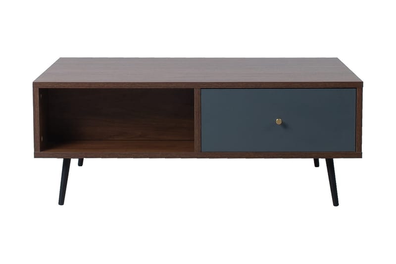 Rioni Soffbord 98 cm med Förvaring Lådor + Hyllor - Valnötsbrun/Grå - Möbler - Bord & matgrupper - Soffbord