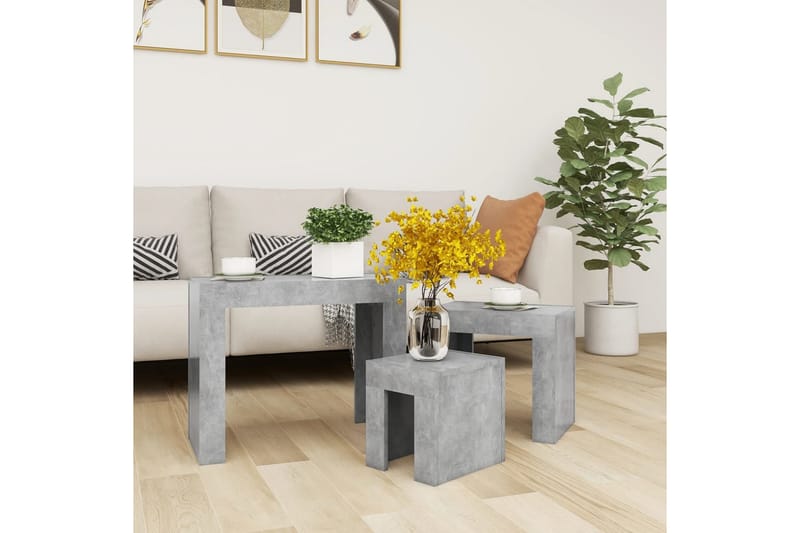 Satsbord 3 st betonggrå spånskiva - Grå - Möbler - Bord & matgrupper - Soffbord