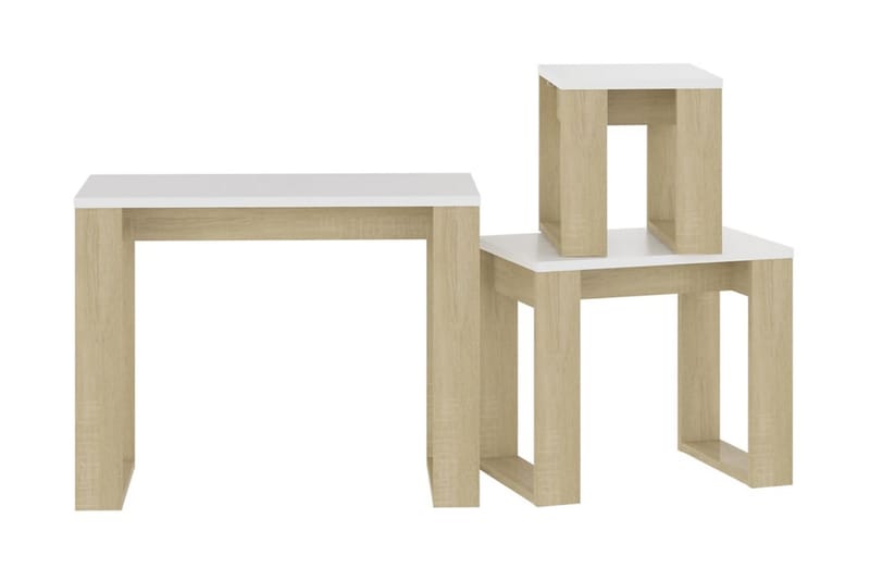 Satsbord 3 st sonoma-ek och vit spånskiva - Brun - Möbler - Bord & matgrupper - Soffbord