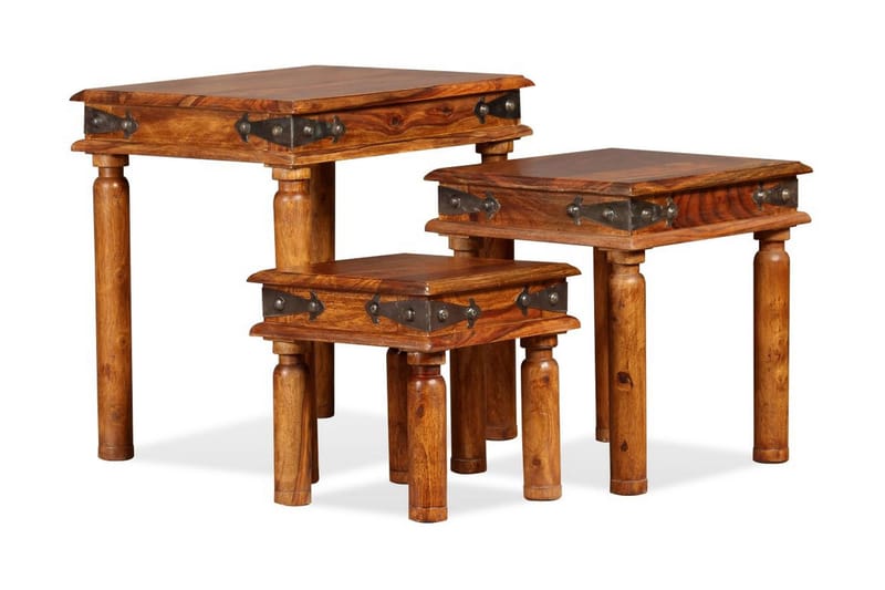 Satsbord set 3 st massivt sheeshamträ brun - Brun - Möbler - Bord & matgrupper - Avlastningsbord & sidobord - Satsbord