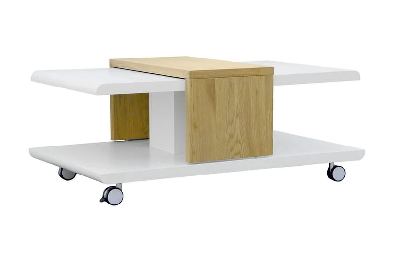 Saturnina Soffbord 110 cm med Förvaring Hyllor på Hjul - Vit/Trä - Möbler - Bord & matgrupper - Soffbord