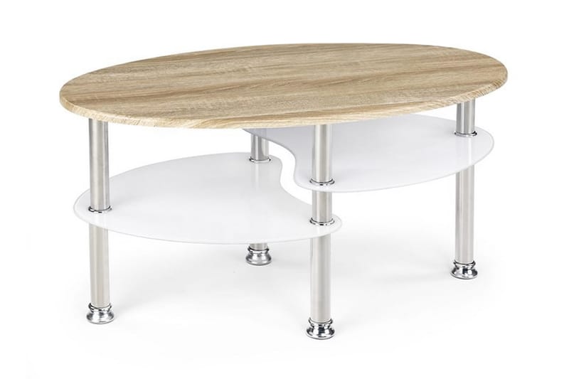 Shaiyan Soffbord 90 cm Ovalt med Förvaring Hylla - Vit/Ekfärg - Möbler - Bord & matgrupper - Soffbord