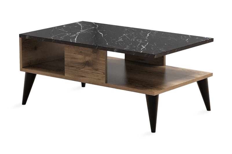 Sharod Soffbord 90 cm med Förvaring Hylla Marmormönster - Valnötsbrun/Svart - Utemöbler - Utebord & trädgårdsbord - Cafebord