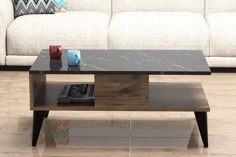 Sharod Soffbord 90 cm med Förvaring Hylla Marmormönster - Valnötsbrun/Svart - Möbler - Bord & matgrupper - Soffbord