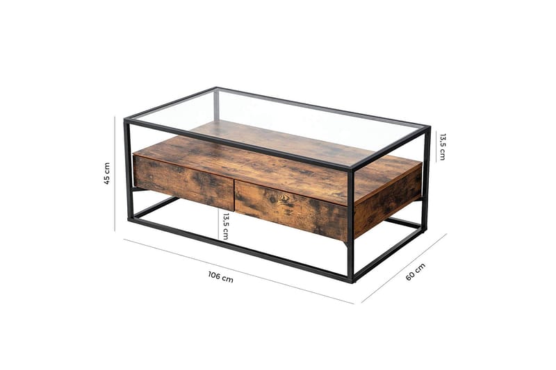 Soffbord 106 cm med Förvaring Hylla + 2 Lådor Rustik/Brun - Vasagle/Glas - Möbler - Bord & matgrupper - Soffbord