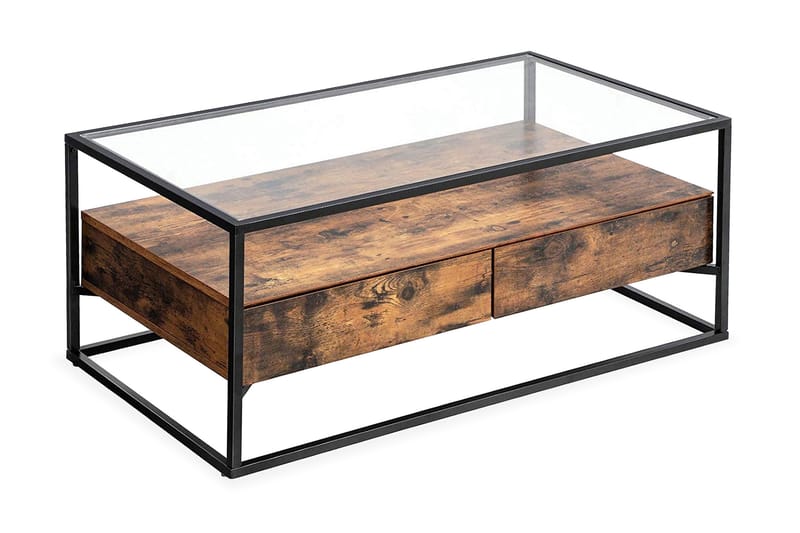 Soffbord 106 cm med Förvaring Hylla + 2 Lådor Rustik/Brun - Vasagle/Glas - Möbler - Bord & matgrupper - Avlastningsbord - Brickbord & småbord