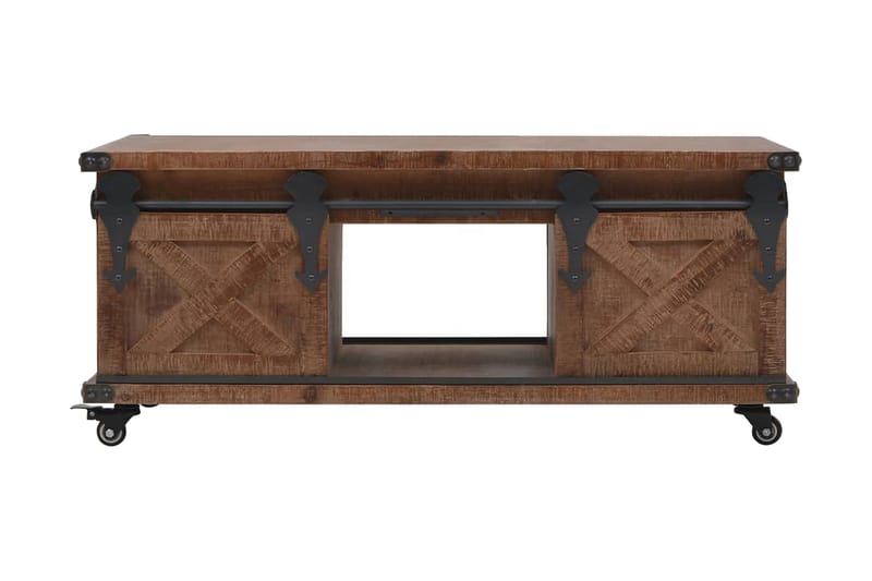 Soffbord massivt granträ 91x51x38 cm brun - Brun - Möbler - Bord & matgrupper - Soffbord - Soffbord med hjul