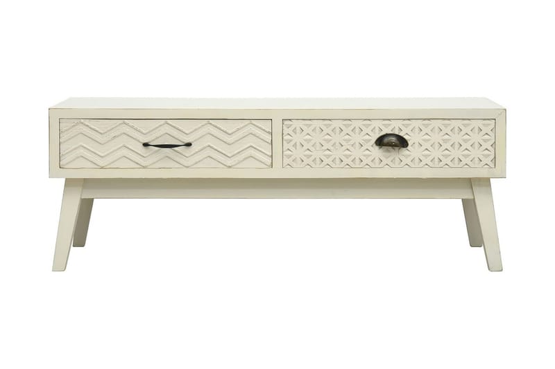 Soffbord med 2 lådor sniderier grå 110x50x40 cm trä - Grå - Möbler - Bord & matgrupper - Soffbord