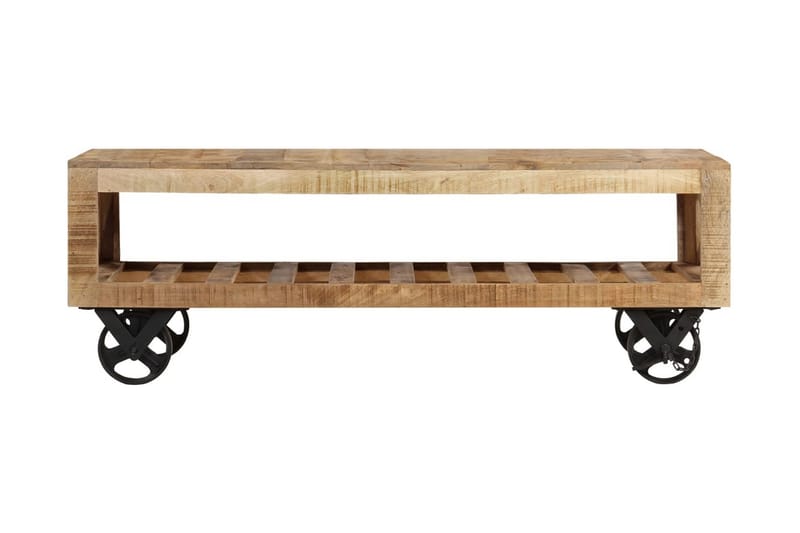 Soffbord med hjul massivt mangoträ 110x50x37 cm - Brun - Möbler - Bord & matgrupper - Soffbord
