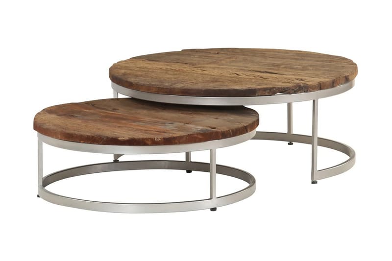 Soffbord set 2 st återvunnet trä och stål - Brun - Möbler - Stolar & fåtöljer - Pall & puff - Sittpuff
