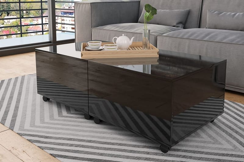 Soffbord svart högglans 120x60x35 cm - Svart - Möbler - Bord & matgrupper - Soffbord - Soffbord med hjul