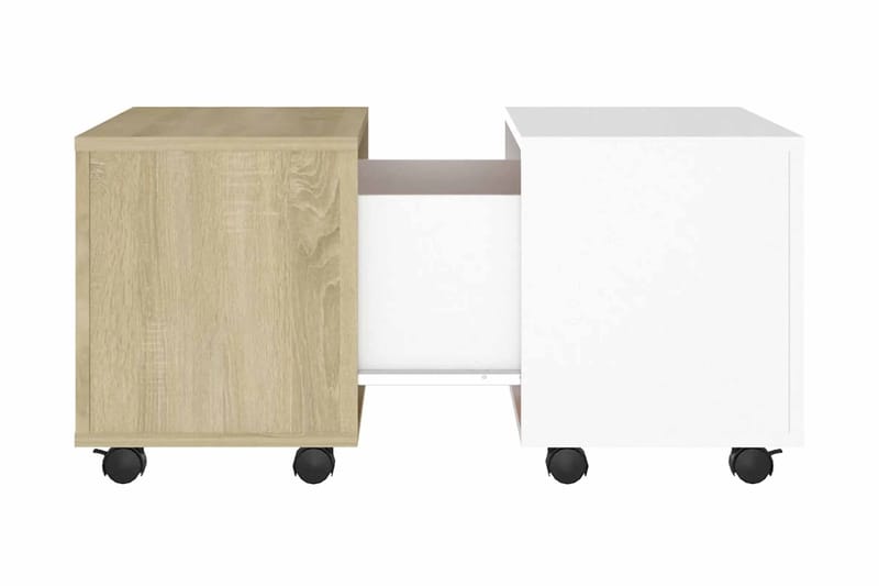 Soffbord vit och sonoma-ek 90x60x38 cm spånskiva - Vit - Möbler - Bord & matgrupper - Soffbord - Soffbord med hjul