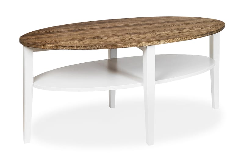 Tranås Soffbord 120 cm Ovalt med Förvaring Hylla - Ek/Vit - Möbler - Bord & matgrupper - Soffbord - Soffbord med förvaring