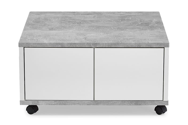 Twin Soffbord 70 cm med Förvaring Lådor på Hjul - Vit/Betonggrå - Möbler - Bord & matgrupper - Soffbord