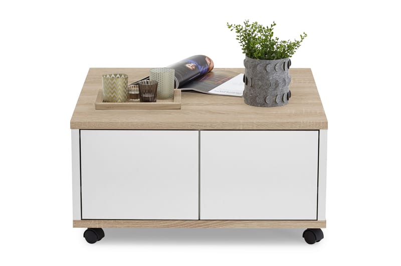 Twin Soffbord 70 cm med Förvaring Lådor på Hjul - Vit/Ljus Ekfärg - Möbler - Bord & matgrupper - Kontorsbord - Skrivbord