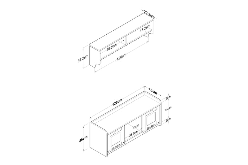 Caraway Hallmöbelset 40x120 cm - Vit/Svart/Vit - Möbler - Hallmöbler - Möbelset för hall & entre