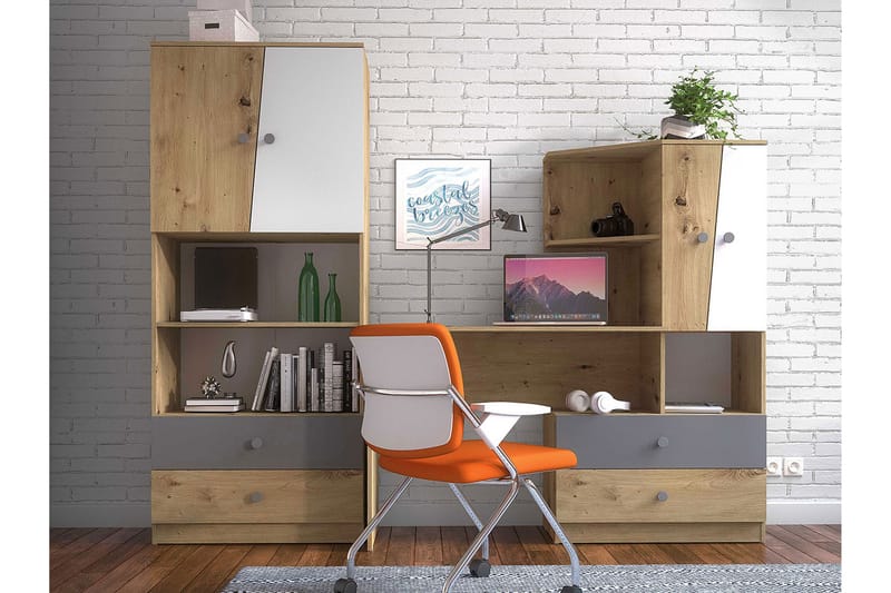 Möbelset för Kontor NERO - Natur/Vit/Grå - Möbler - Bord & matgrupper - Kontorsbord - Skrivbord