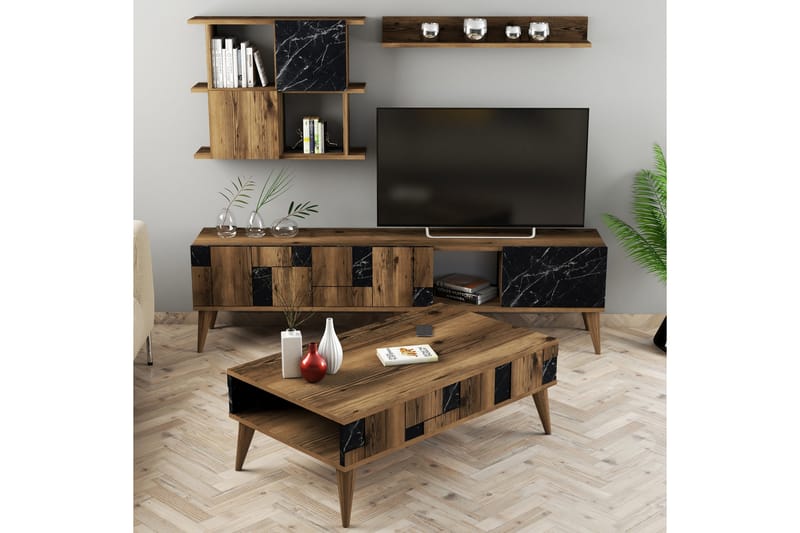 Alsacia Vardagsrumsmöbelset 180 cm - Mörkbrun/Svart - Möbler - Möbelset - Möbelset för vardagsrum