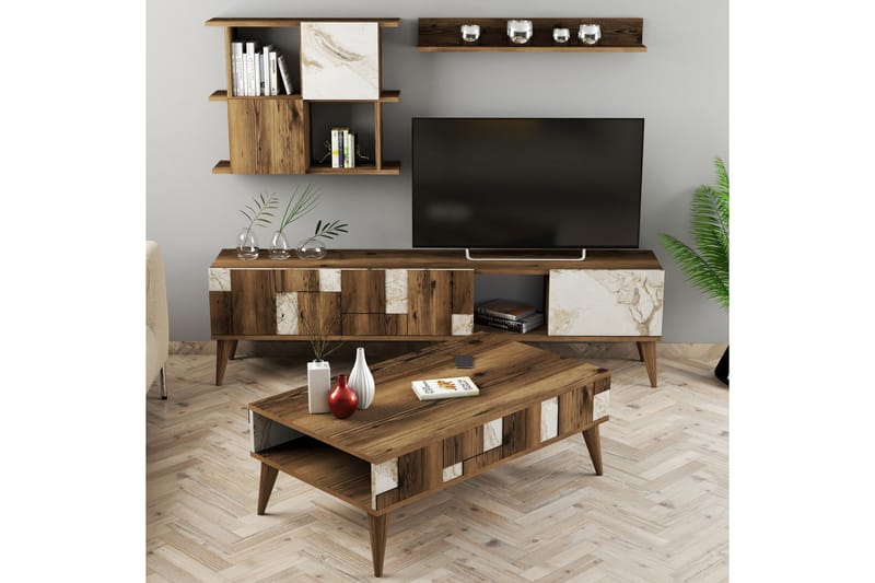 Alsacia Vardagsrumsmöbelset 180 cm - Vit/Mörkbrun - Möbler - Möbelset - Möbelset för vardagsrum