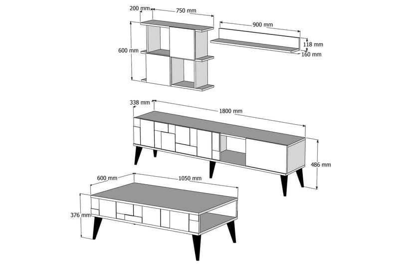 Alsacia Vardagsrumsmöbelset 180 cm - Vit/Mörkbrun - Möbler - Möbelset - Möbelset för vardagsrum