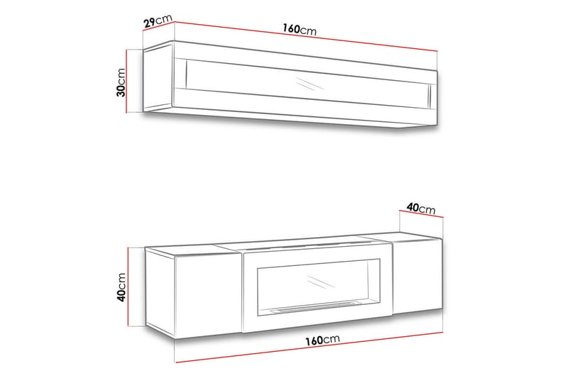 Fly Vardagsrumsset 160x40x150 cm LED-belysning - Svart/Grå - Möbler - Möbelset - Möbelset för vardagsrum