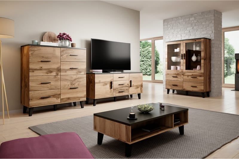 Lottana 2 Möbelset för Vardagsrum - Ekfärg/Svart - Möbler - Möbelset - Möbelset för vardagsrum