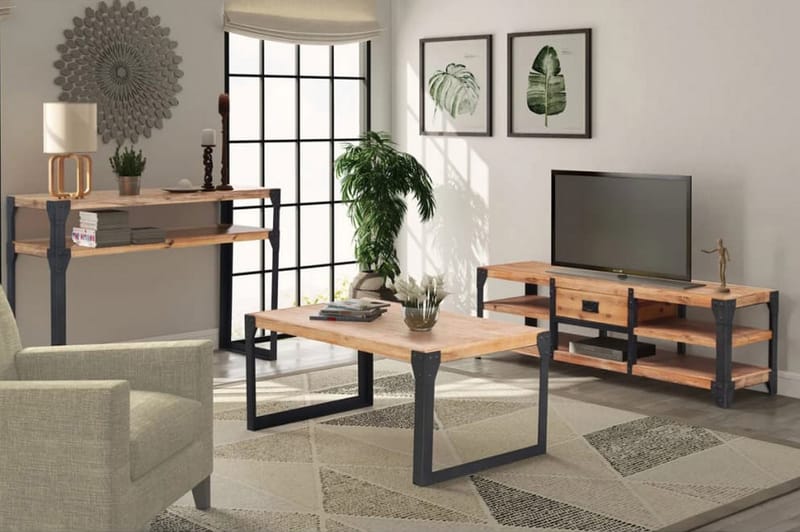 Vardagsrumsmöbler 3 delar massivt akaciaträ - Brun - Möbler - Möbelset - Möbelset för vardagsrum