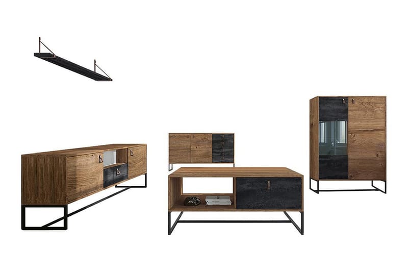 Vardagsrumsset Fantskog + LED - Trä/Natur|Svart - Möbler - Möbelset - Möbelset för vardagsrum
