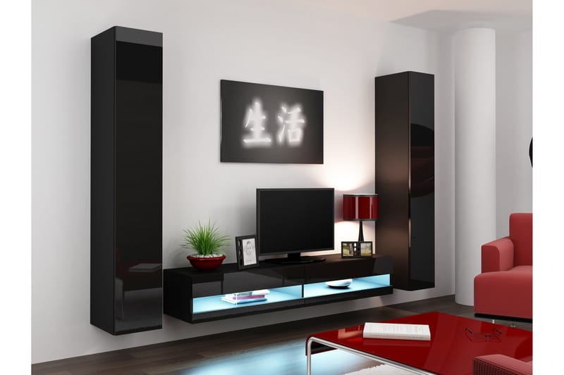 Vigia New 4 Möbelset för Vardagsrum - Svart/Svart Högglans - Möbler - Möbelset - Möbelset för vardagsrum