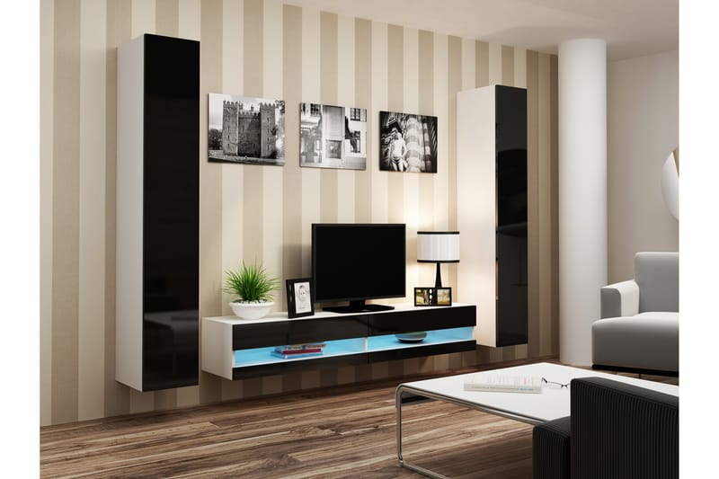 Vigia New 4 Möbelset för Vardagsrum - Vit/Svart Högglans - Möbler - Möbelset - Möbelset för vardagsrum