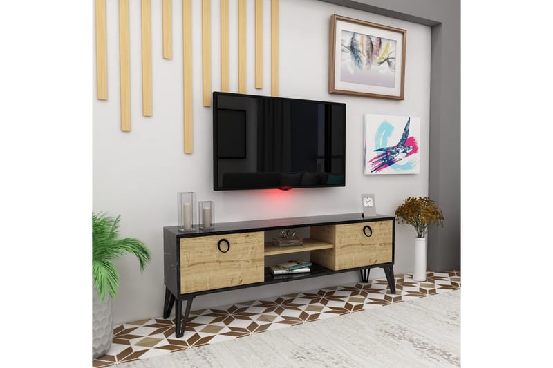 Alsasua Tv-bänk 150 cm - Svart/Vit/Natur - Möbler - Tv möbel & mediamöbel - TV bänk & mediabänk
