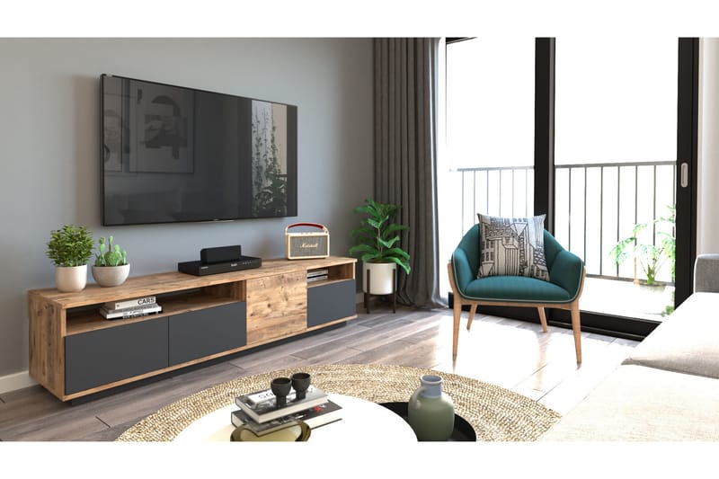 Anari Tv-bänk 180 cm 2 Hyllor - Natur/Antracit - Möbler - Tv möbel & mediamöbel - TV bänk & mediabänk