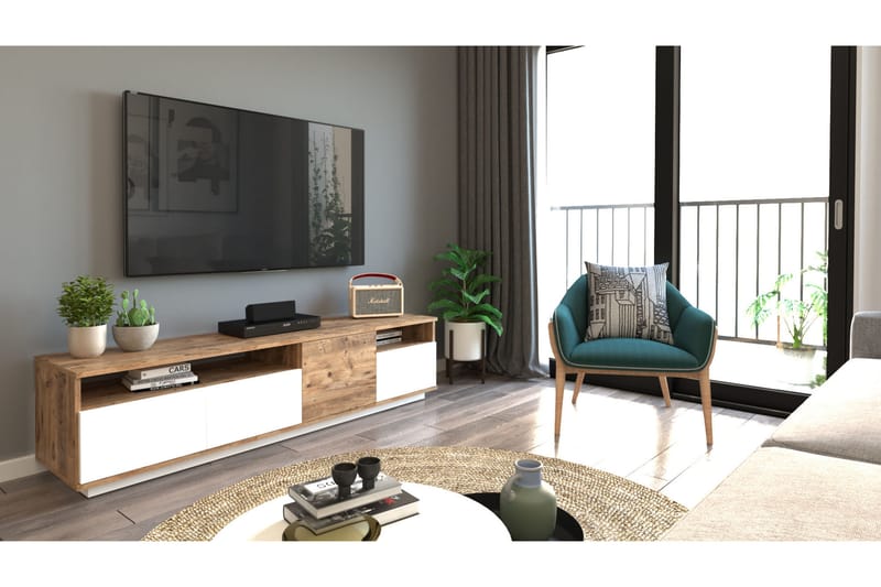 Anari Tv-bänk 180 cm 2 Hyllor - Natur/Vit - Möbler - Tv möbel & mediamöbel - TV bänk & mediabänk