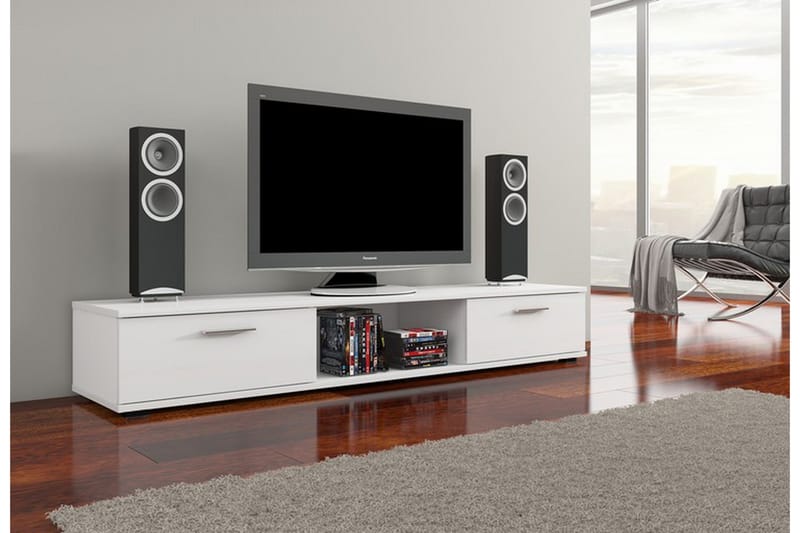 Aridea Tv-bänk 176 cm med 2 Lådor + Hylla - Vit Högglans - Möbler - Tv möbel & mediamöbel - TV bänk & mediabänk
